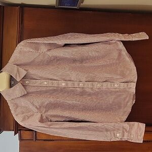 Veronica Beard | Libby Cotton Blend Poplin Burgundy White Striped Shirt - Size 6